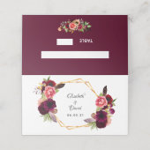 Bourgondische bloemetjes bruiloft plaatskaartje (Buitenkant ongevouwen)