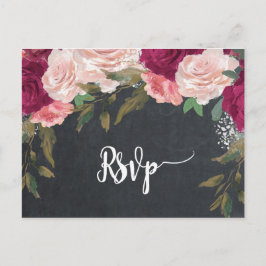 Bourgondische bloemetjes bruiloft RSVP briefkaart