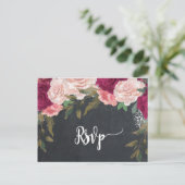Bourgondische bloemetjes bruiloft RSVP briefkaart (Staand voorkant)