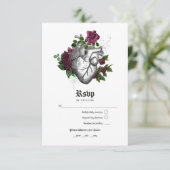Bourgondische bloemgotische bruiloft RSVP kaartje (Staand voorkant)