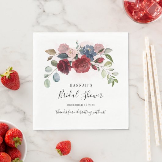 Bourgondische bloemige blos bruiloftsshower papier servet (Insitu)