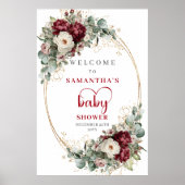 Bourgondische bloemige boho babyshower welkomstpos poster (Voorkant)