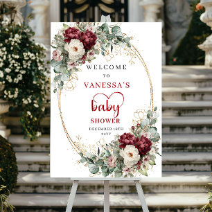 Bourgondische bloemige boho babyshower welkomstpos poster