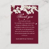 Bourgondische bloemige bruiloft witte bloesem dank plaatskaartje (Voorkant)