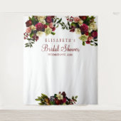 Bourgondische bloemige bruiloftsshower fotocabine  wandkleed (Voorkant)