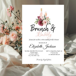 Bourgondische bloemige brunch & bruisende bruidsdo kaart