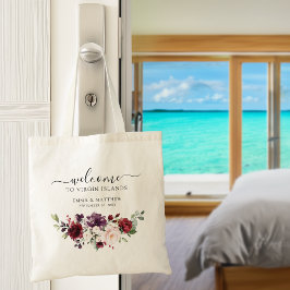 Bourgondische bloemige destination wedding welkom tote bag