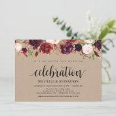 Bourgondische bloemige 'Elopement Reception' Kraft Kaart (Staand voorkant)