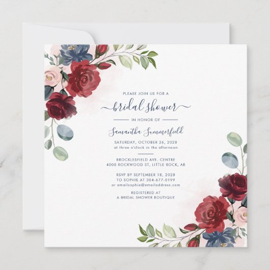 Bourgondische bloemige Eucalyptus Script Bruidsuit Kaart (Voorkant)