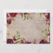 Bourgondische bloemige glazen bruiloft dank je fot bedankkaart (Achterkant)