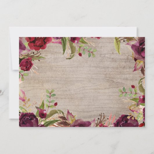 Bourgondische bloemige glazen bruiloft dank je fot bedankkaart (Achterkant)