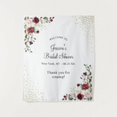 Bourgondische Bloemige Goud Folie Bruidsfeest Verw Wandkleed (Voorkant)