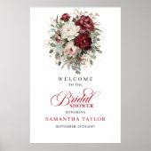 Bourgondische bloemige groene bruidsdouche verwelk poster (Voorkant)