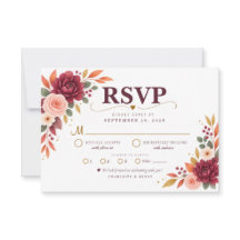 Bourgondische bloemige herfst bruiloft RSVP kaart