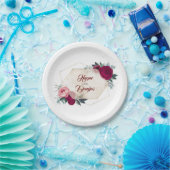 Bourgondische bloemige Herfst geometrisch Papieren Bordje (Feest)