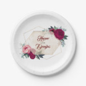 Bourgondische bloemige Herfst geometrisch Papieren Bordje (Voorkant)