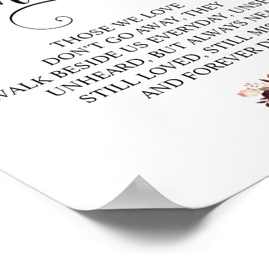 Bourgondische bloemige herinneringstekstbord poster (Hoek)