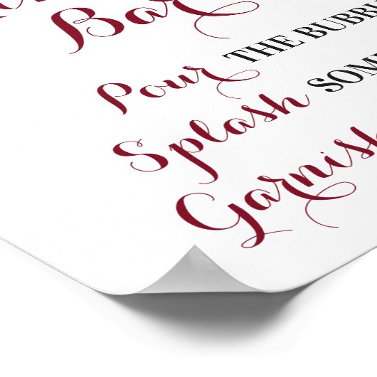 Bourgondische bloemige Mimosa Bar Bruiloft Bruidsf Poster (Hoek)