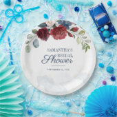 Bourgondische Bloemige Moderne Bruidsfeest Papieren Bordje (Feest)