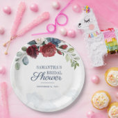 Bourgondische Bloemige Moderne Bruidsfeest Papieren Bordje (Feest)