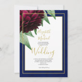 Bourgondische bloemige Navy Gouden Elegante Chic B Kaart (Voorkant)