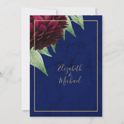 Bourgondische bloemige Navy Gouden Elegante Chic B Kaart (Achterkant)