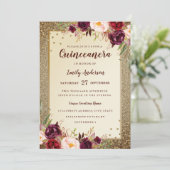 Bourgondische bloemige Sparkle Gold Quinceanera In Kaart (Staand voorkant)