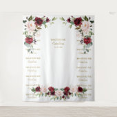 Bourgondische bloemige Step & Repeat Bautizo achte Wandkleed (Voorkant)