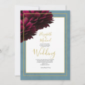 Bourgondische bloemige stoffige blauwe gouden eleg kaart (Voorkant)