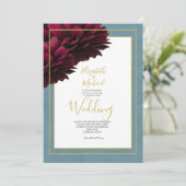 Bourgondische bloemige stoffige blauwe gouden eleg kaart (Staand voorkant)