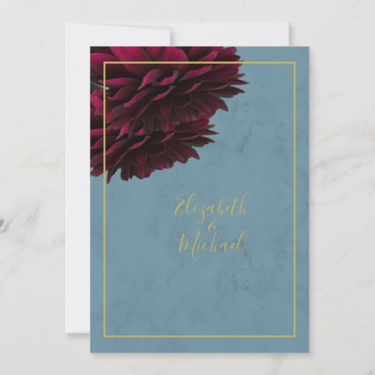 Bourgondische bloemige stoffige blauwe gouden eleg kaart (Achterkant)