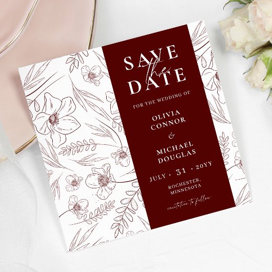 Bourgondische bloemige trouw-QR-code Bewaar de dat Save The Date