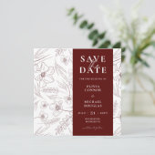 Bourgondische bloemige trouw-QR-code Bewaar de dat Save The Date (Staand voorkant)