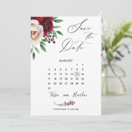 Bourgondische bloemige trouwkaart om de datum te r save the date