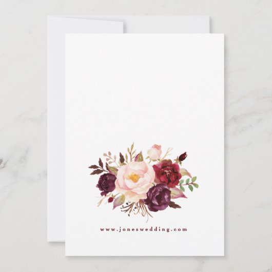 Bourgondische bloemige trouwontvangst uitnodiging (Achterkant)