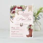 Bourgondische Bloemige Westerse Charro Quinceanera Kaart (Staand voorkant)