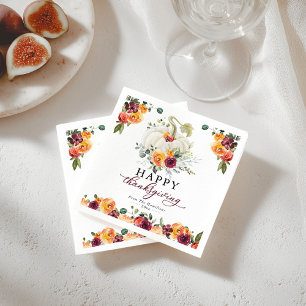 Bourgondische Bloemige Witte Pompoen Thanksgiving Servet
