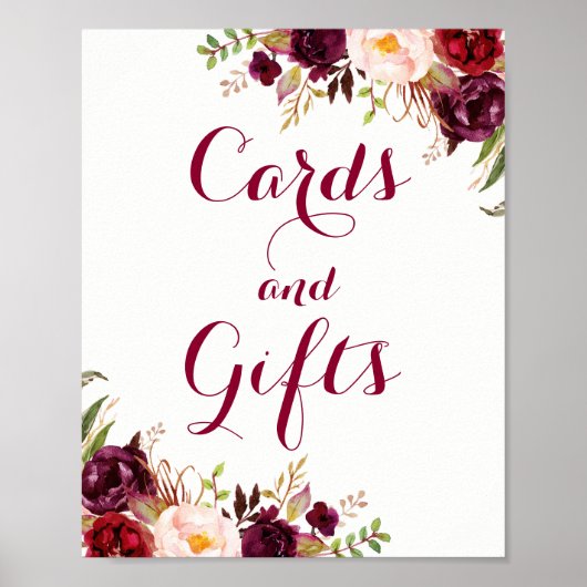 Bourgondische bloemkaarten en cadeaus bruiloftpost poster (Voorkant)