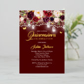 Bourgondische bloemlichten Quinceanera Folie Uitnodiging (Staand Voorkant)