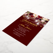 Bourgondische bloemlichten Quinceanera Folie Uitnodiging (Gedraaid)