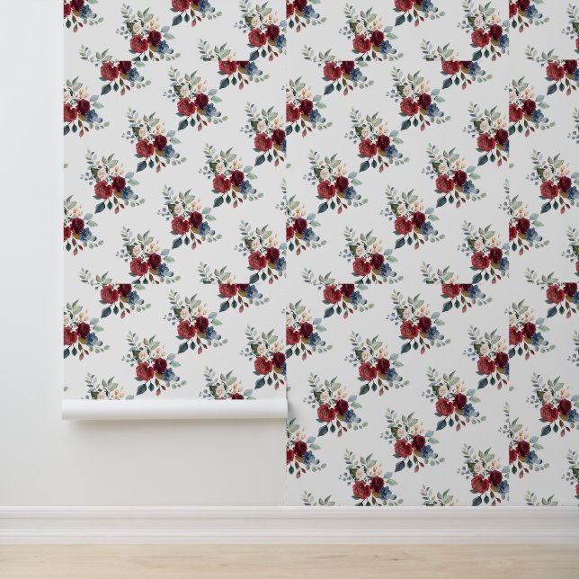 Bourgondische bloemmotief botanische Natuur Behang (Applicatie)