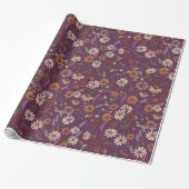 Bourgondische bloemmotieven cadeaupapier (Uitgerold)