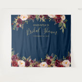 Bourgondische bloemnavy bruiloft Photo Booth Wandkleed (Voorkant (horizontaal))