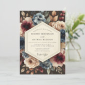 Bourgondische bloemrijke bosromance bruiloft kaart (Staand voorkant)