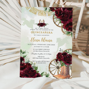 Bourgondische Bloemrijke Charro Laarzen Sweet 16 Q Kaart