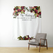 Bourgondische bloemrijke chic trouwfoto booth acht wandkleed (In situ)