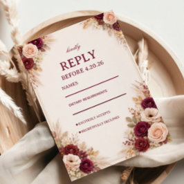 Bourgondische Bloemrijke Elegante Reactie RSVP Kaartje