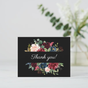 Bourgondische Bloemrijke Elegante Waterverf Bedank Briefkaart
