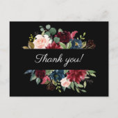 Bourgondische bloemrijke elegante waterverf bedank briefkaart (Voorkant)