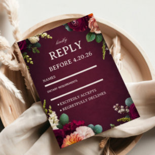 Bourgondische Bloemrijke Elegantie RSVP Kaartje